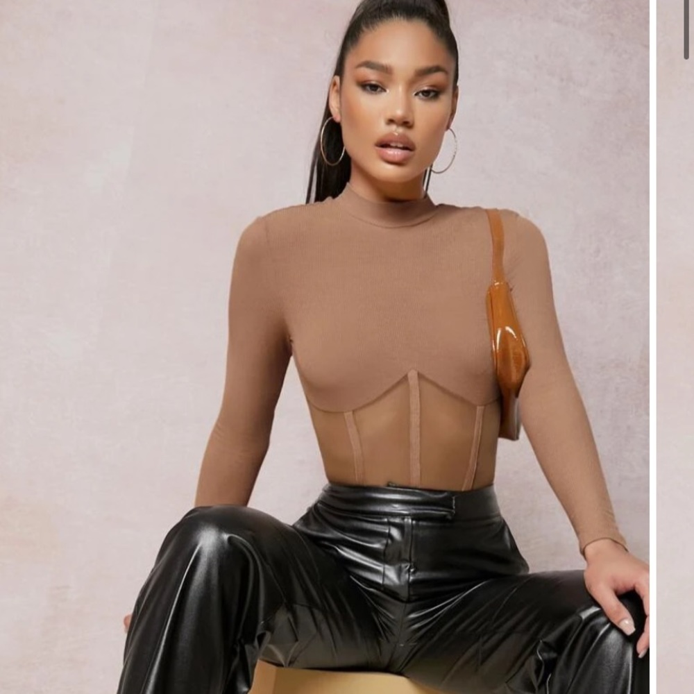 Stand Collar Mesh Insert Bodysuit